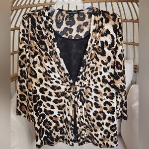 Russell Kemp Cheetah Print Woman's 3/4 Sleeve Pullover Top Size Large